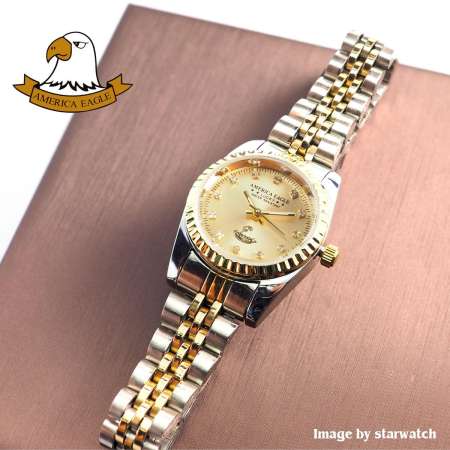 AMERICA EAGLE Watch นาฬิกาข้อมือผู้หญิง กันน้ำ สายสแตนเลส รุ่น AE8001L - GoldSilver/Gold AMERICA EAGLE Watch นาฬิกาข้อมือผู้หญิง กันน้ำ สายสแตนเลส รุ่น AE8001L - GoldSilver/Gold