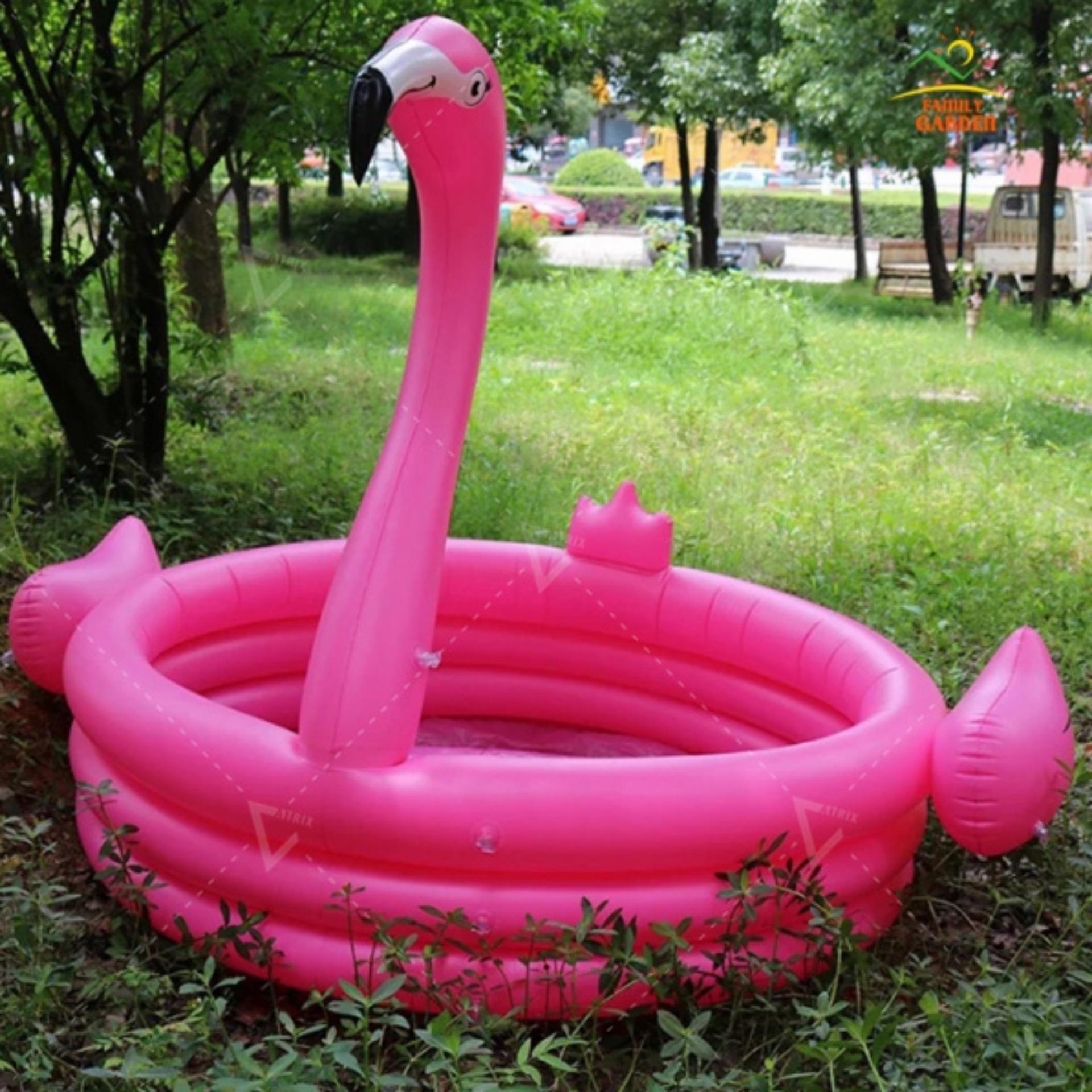 Atrix สระว่ายน้ำ ฟลามิงโก้ สระเป่าลม ทรงกลม สำหรับเด็ก ครอบครัว สีชมพู รุ่น KDS-0013 สีชมพู (Pink)