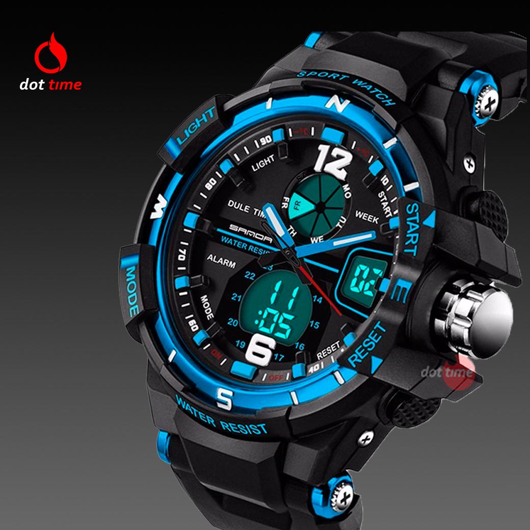 ฟรีกล่องเซ็ต! นาฬิกาข้อมือ ผู้ชาย แฟชั่น สปอร์ต เท่ SANDA SD01BLU SPORT CHRONOMETER WATCH ลดราคา ราคาถูก dot time