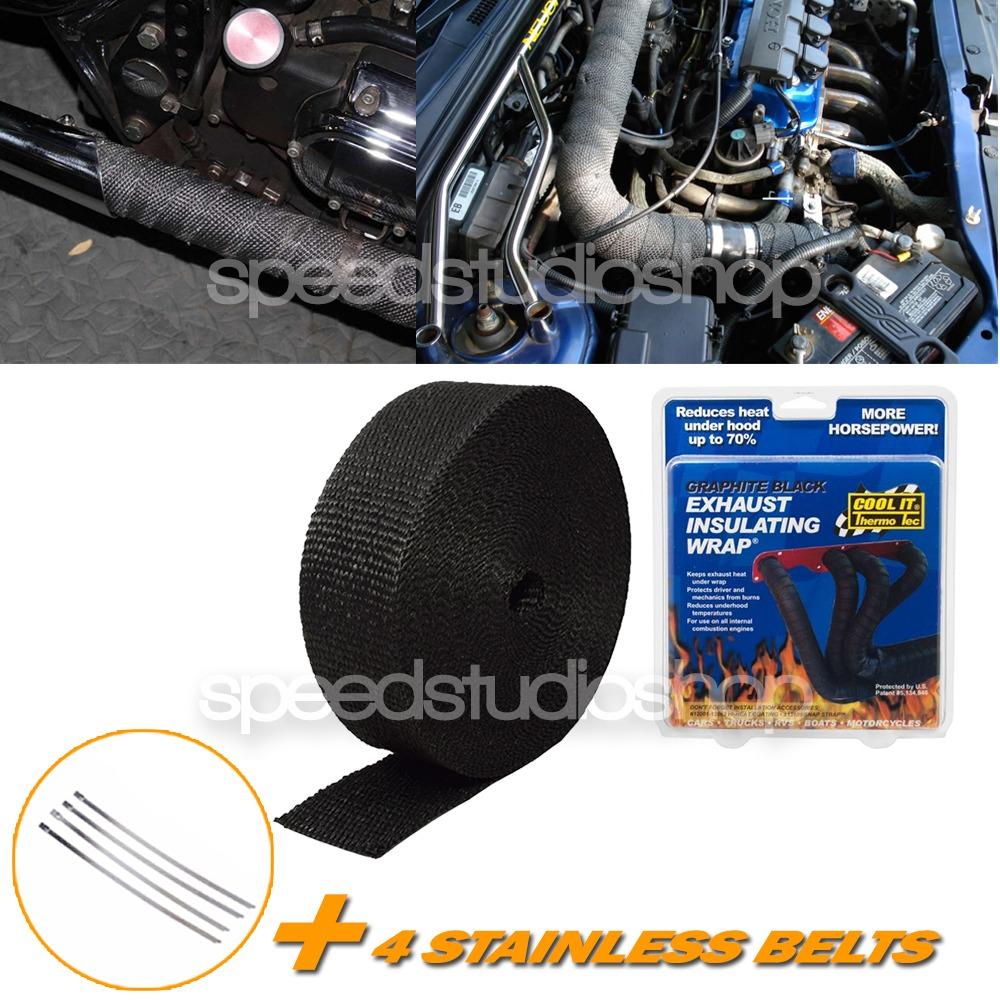 ผ้าพันท่อ ไอเสีย เฮดเดอร์ รถยนต์ มอเตอร์ไซค์ บิ๊กไบค์Cool IT Graphite Black ยาว 10 เมตร พร้อมสายรัดสแตนเลส 4 เส้น