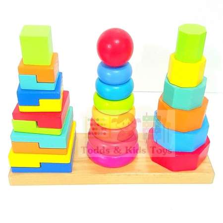Todds  Kids Toys ของเล่นเสริมพัฒนาการ ของเล่นไม้ สวมหลักสายรุ้ง 3 เเถว