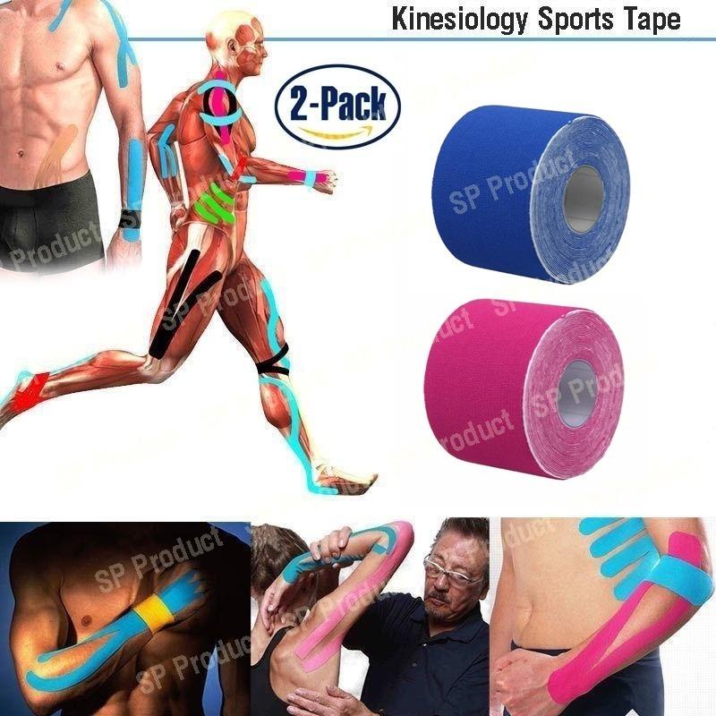 Kinesiology Sports Tape (2 ม้วน) เทปพยุงกล้ามเนื้อ เทปบำบัดนักกีฬา (น้ำเงิน/ชมพู)