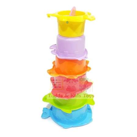 Todds Kids Toys ถ้วยเรียงซ้อน เล่นน้ำ ตักทรายลายสัตว์ทะเล Stacking Cups