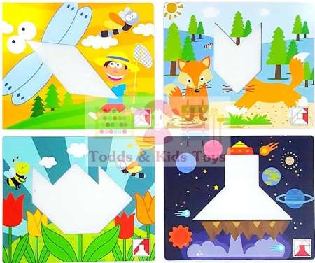 Todds Kids Toys ของเล่นเสริมพัฒนาการ ชุดต่อ Tangram 14 ภาพในกล่องเก็บอย่างดี