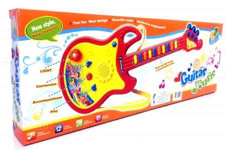 Kid toys ของเล่นเด็ก ออร์แกน ทรงกีร์ต้า มีไฟ เสียง และไมค์โครโฟน (สีน้ำเงิน)  