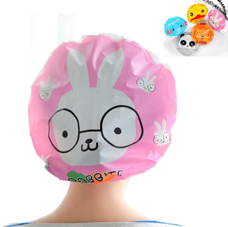 6 PCS Women Girl Cute Cartoon Style Waterproof Shower Hair Cap Hat with Elastic Opening for Home Salon Makeup Cleansing Bathing