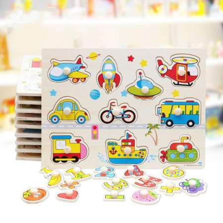 Kids Toys แผ่นจิ๊กซอว์ไม้หมุดเสริมทักษะ แบบต่างๆ 