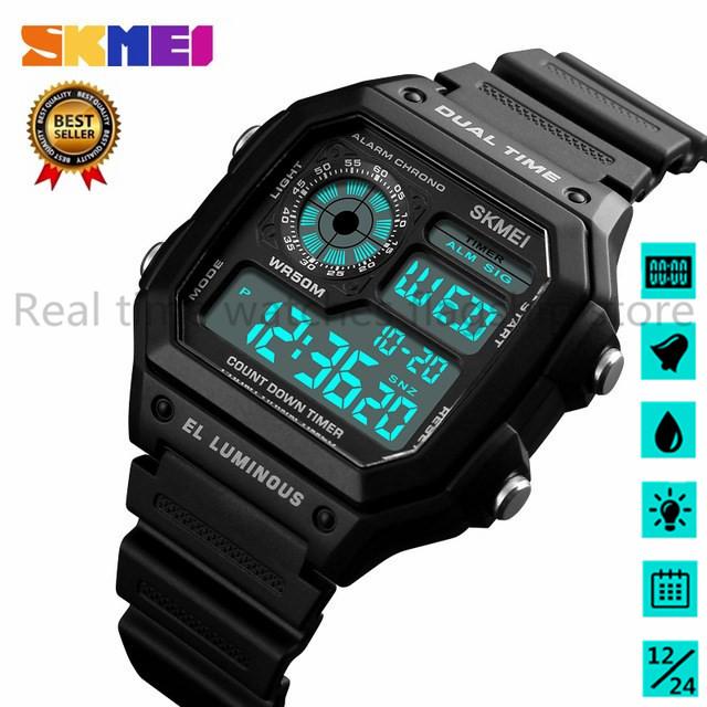 2018 ขายส่งของแท้ SKMEI 1299 ชายหรูหรายี่ห้อนาฬิกาสุดหรูพร้อมนาฬิกา LED นาฬิกาดิจิตอลรีสอร์ตนาฬิกา Depretivos Herren Uhren - INTL