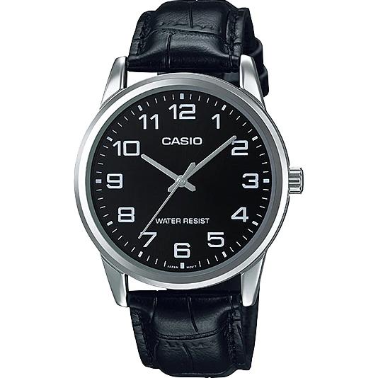 Casio นาฬิกาข้อมือผู้ชาย สายหนังแท้ ตัวเลขใหญ่ รุ่น MTP-V001