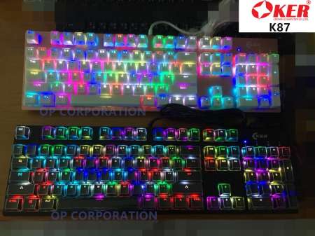 OKER K87คีย์บอร์ดสำหรับเล่นเกมส์ Crystal Back-light Gaming Mechanical Keyboard