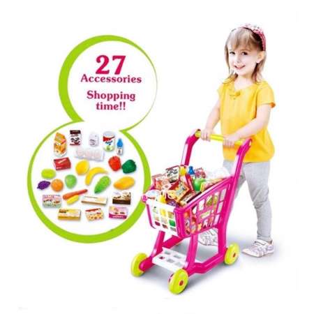 Pick ME ของเล่น รถเข็นซุปเปอร์ พร้อมอุปกรณ์ 27 ชิ้น  สีชมพู
