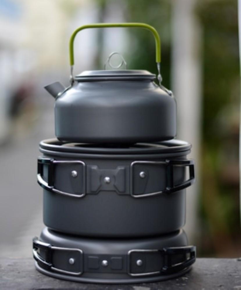 ชุดหม้อสนาม หม้อ/กระทะ/กาน้ำ ครบเซต ตั้ง แคมป์ปิ้ง สะดวกพกพา Outdoor Camping Cooking Set