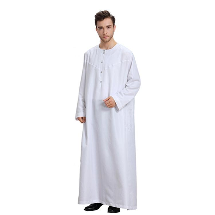มุสลิมอิสลาม Dishdasha ผู้ชาย Jubah Robe แขนยาว Thobe (สีเทาเงิน) - นานาชาติเครื่องประดับ