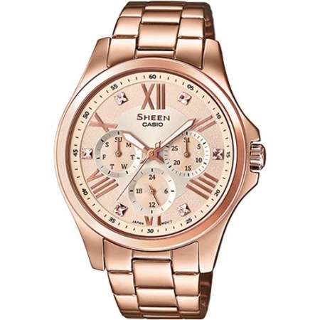 Casio Sheen นาฬิกาข้อมือผู้หญิง SWAROVSKI พิงค์โกลด์ สายสแตนเลส สายสแตนเลส รุ่น SHE-3806PG-9A