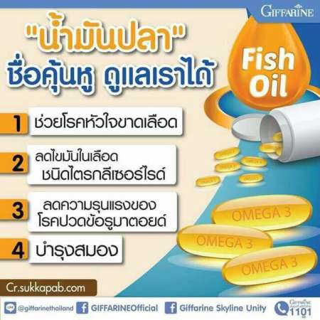 Fish oil 500 Giffarine / ฟื้นฟูความจำ บำรุงประสาทและสมอง (500มก./90เม็ด) กิฟฟารีน น้ำมันปลา 