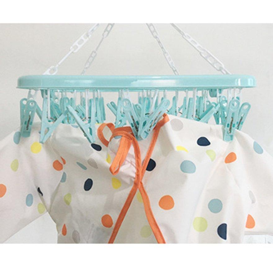 OBBB Plastic Space Saving Closet Organizer Folding Clothes Hanger Towels Socks Bras Underwear Drying Rack With 32 Clips