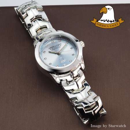 AMERICA EAGLE นาฬิกาข้อมือผู้หญิง สายสแตนเลส รุ่น AE002L - Silver / LightBlue
