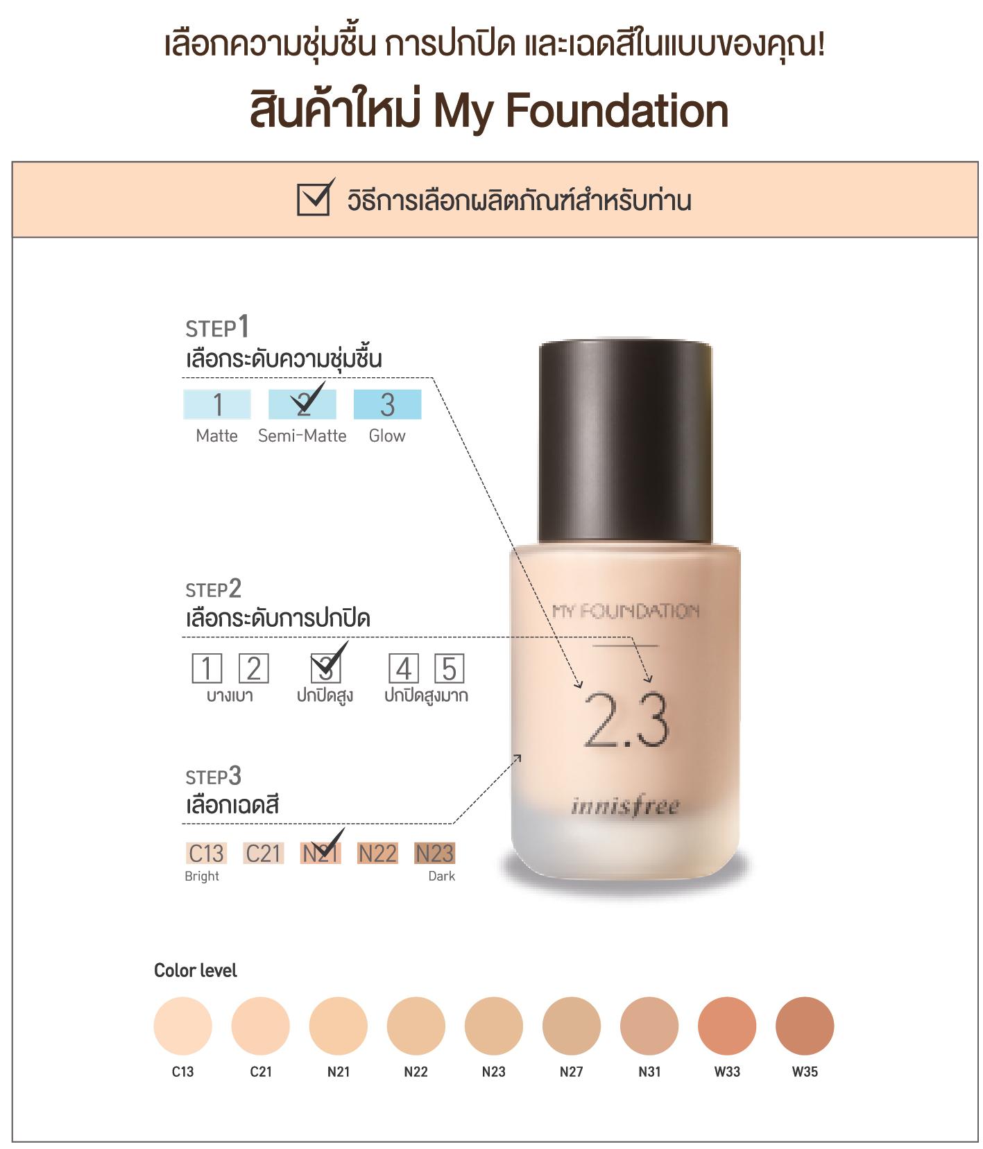 รีวิว innisfree My foundation 1.3 (30ml) Peggy Beauty Store