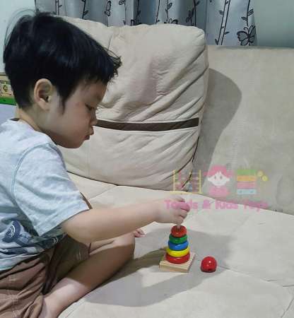 Todds Kids Toys ของเล่นไม้เสริมพัฒนาการ วงเเหวนสวมหลักเล็ก (14.5 ซม)