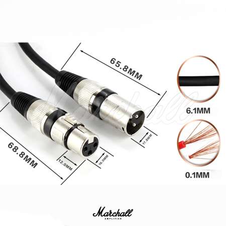 Marchall สายไมโครโฟน สัญญาณเสียง XLR Male To XLR Female Mic Cable 3 PIN ยาว 2 เมตร ต่อ มิกเซอร์ Mixer เครื่องขยายเสียง สเตอริโอ  Amplifier Professional Audio Studio DJ VJ Public Address PA