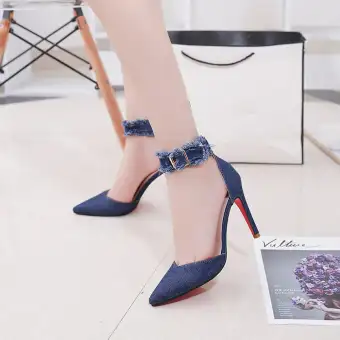 blue denim heels women's shoes