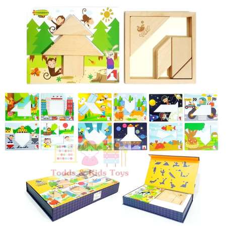 Todds Kids Toys ของเล่นเสริมพัฒนาการ ชุดต่อ Tangram 14 ภาพในกล่องเก็บอย่างดี