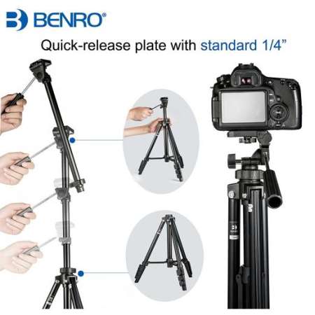 Benro T560 56.5 Inch Digital SLR Camera Aluminum Travel Portable Tripod with Bag