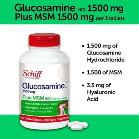 Schiff Glucosamine + MSM x 150 เม็ด ชิฟฟ์ กลูโคซามีน เอ็มเอสเอ็ม ไฮยาลูโรนิก บำรุงข้อต่อ หัวเข่า กระดูกอ่อน Hyaluronic Acid (HA)