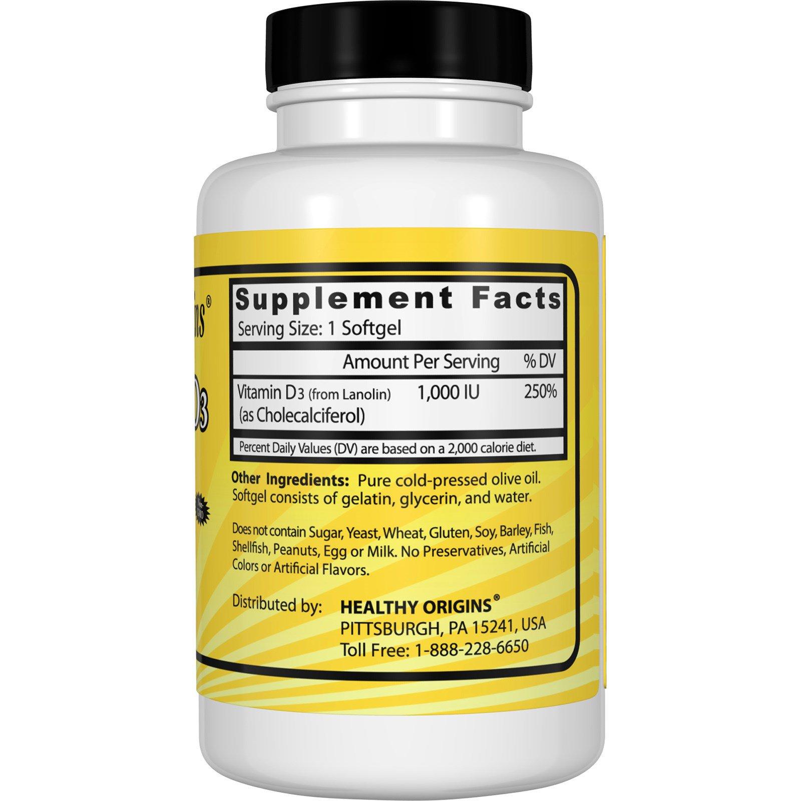 รีวิว วิตามินดี 3 Vitamin D3 1,000IU 180ซอฟท์เจล (Healthy Origins