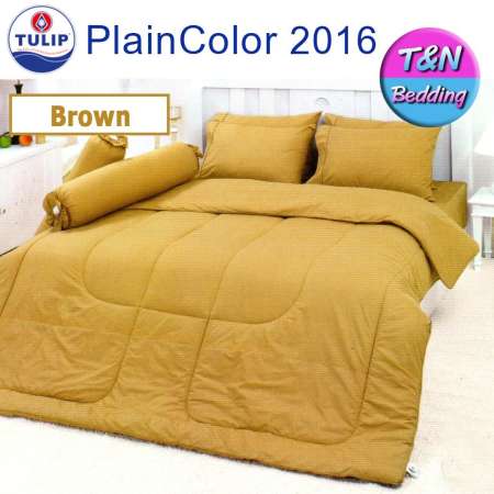 มาใหม่ตอนนี้ Tulip ชุดผ้าปู 6 ฟุต (5 ชิ้น) ไม่รวมผ้านวม สีพืั้น Brown TLColor2016 ช้าอด
