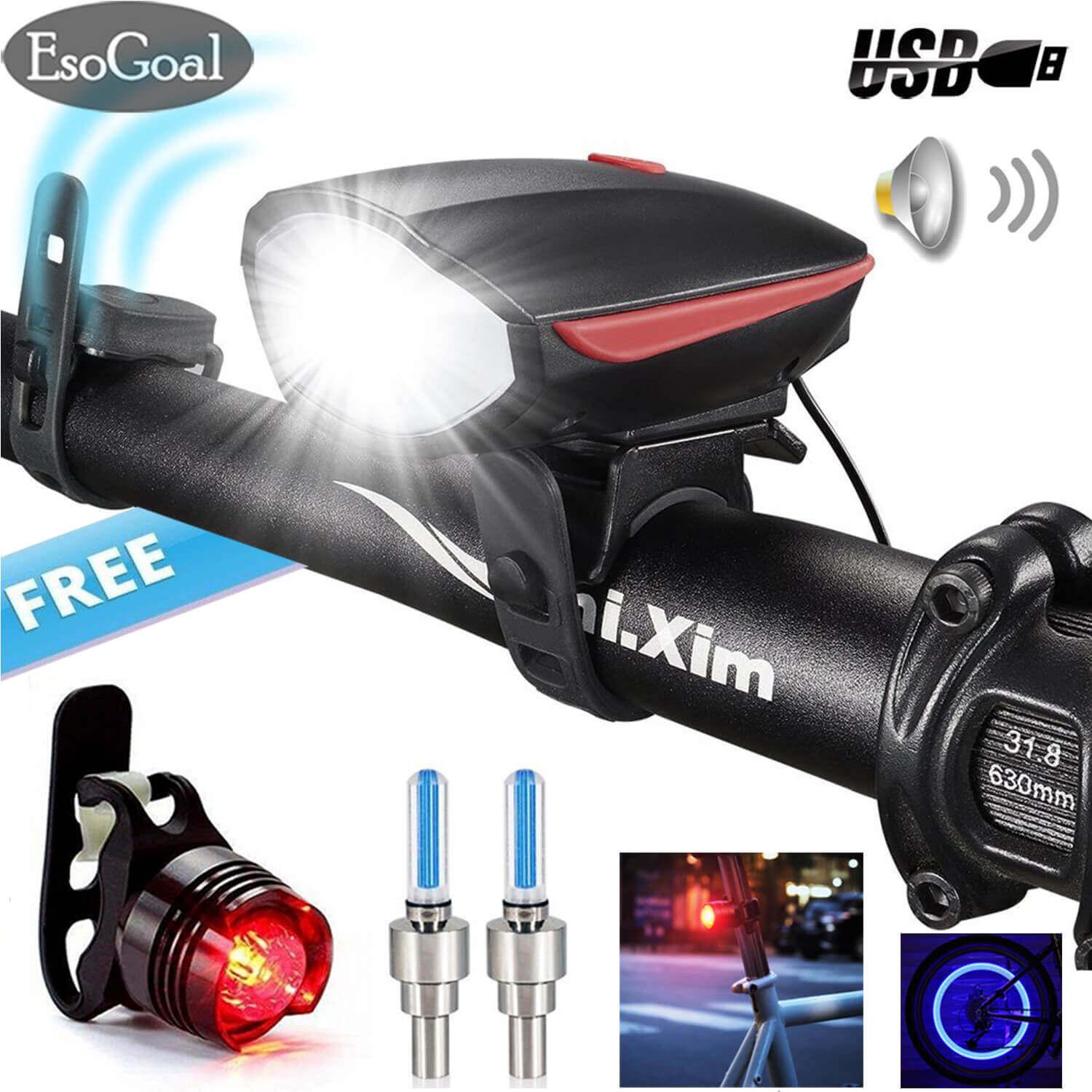 5 Modes T6 LED Bike Bicycle Headlight W//Horn Solar Powered Waterproof Headlight