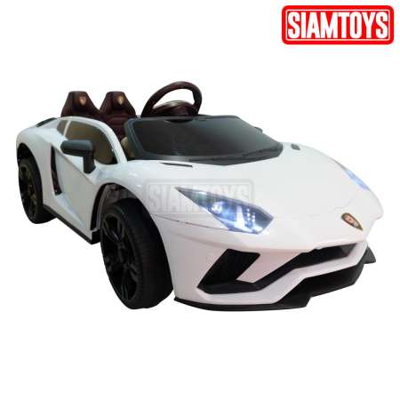 SIAMTOYS – รถแบตเตอรี่ - LNC3333 ทรง Lamborghini Aventador 2018 (สีขาว) 2 มอเตอร์ + รีโมท มีเพลง มีไฟ ประตูปีกนก