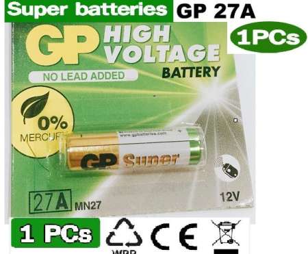 Di shop GP Battery ถ่าน Alkaline Battery 12V. รุ่น Super 27A ถ่านกริ่งไร้สาย รีโมตรถยนต์ Car Remote Controller 1 ก้อน