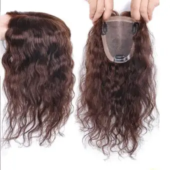 Real Hair Replacement Top Fluffy White Hair Hand Woven Patch Block