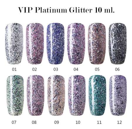 V.I.P Platinum Glitter gel สีเจลกากเพชร แพลตตินั่ม 10ml. (สีเจลต้องอบด้วยเครื่องUV/LEDเท่านั้น ไม่สามารถแห้งเองได้)