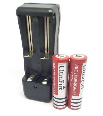 UltraFire 2แท่นชาร์จ + ถ่านชาร์จ คุณภาพสูง Li-ion 18650 3.7V 6800 mAh ( 1 ชุด )
