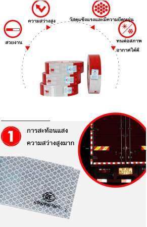 สติ๊กเกอร์สะท้อนแสง 3M tape สีขาว-แดง