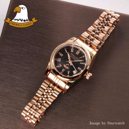 AMERICA EAGLE นาฬิกาข้อมือผู้หญิง สายสแตนเลส รุ่น AE015L - Pinkgold/Black AMERICA EAGLE นาฬิกาข้อมือผู้หญิง สายสแตนเลส รุ่น AE015L - Pinkgold/Black