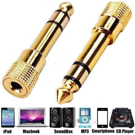 3.5mm Socket to 6.35mm Jack Plug Audio converter Headphone Adapter GOLD (6ชิ้น)