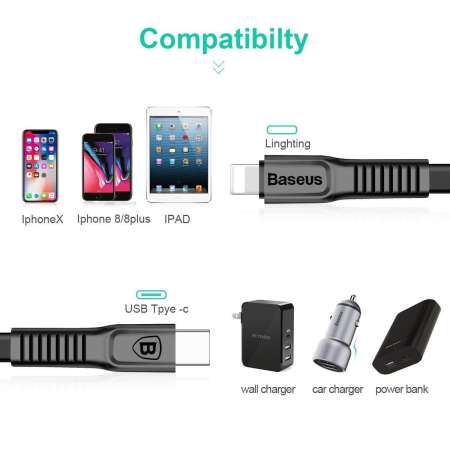 Baseus CAZYSC Tough Series Type-c to iPhone Cable 1M Quick Charger For iPhone X 28W USB C To Lighting Cable Fast Charger