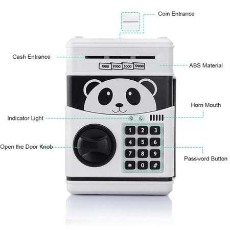 Panda Money Saving กระปุกออมสิน ตู้เซฟ ดูดแบงค์ สีขาว