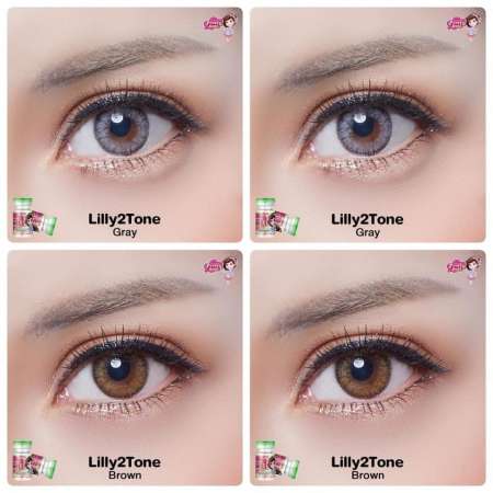 Pretty Doll คอนแทคเลนส์ตาฝรั่ง รุ่น Lilly2tone Gray ลายยอดนิยม (สีเทา) ค่าสายตา 0.00 พร้อมตลับใส่