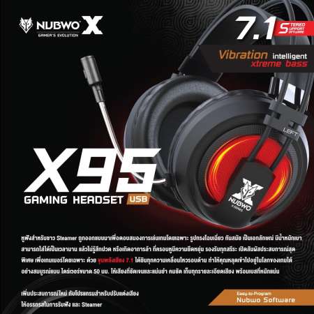 ซื้อเลยตอนนี้จำนวนจำกัด หูฟังเกมมิ่ง NUBWO รุ่น X95 USB 7.1 Stereo Support
Software ปรึกษา
