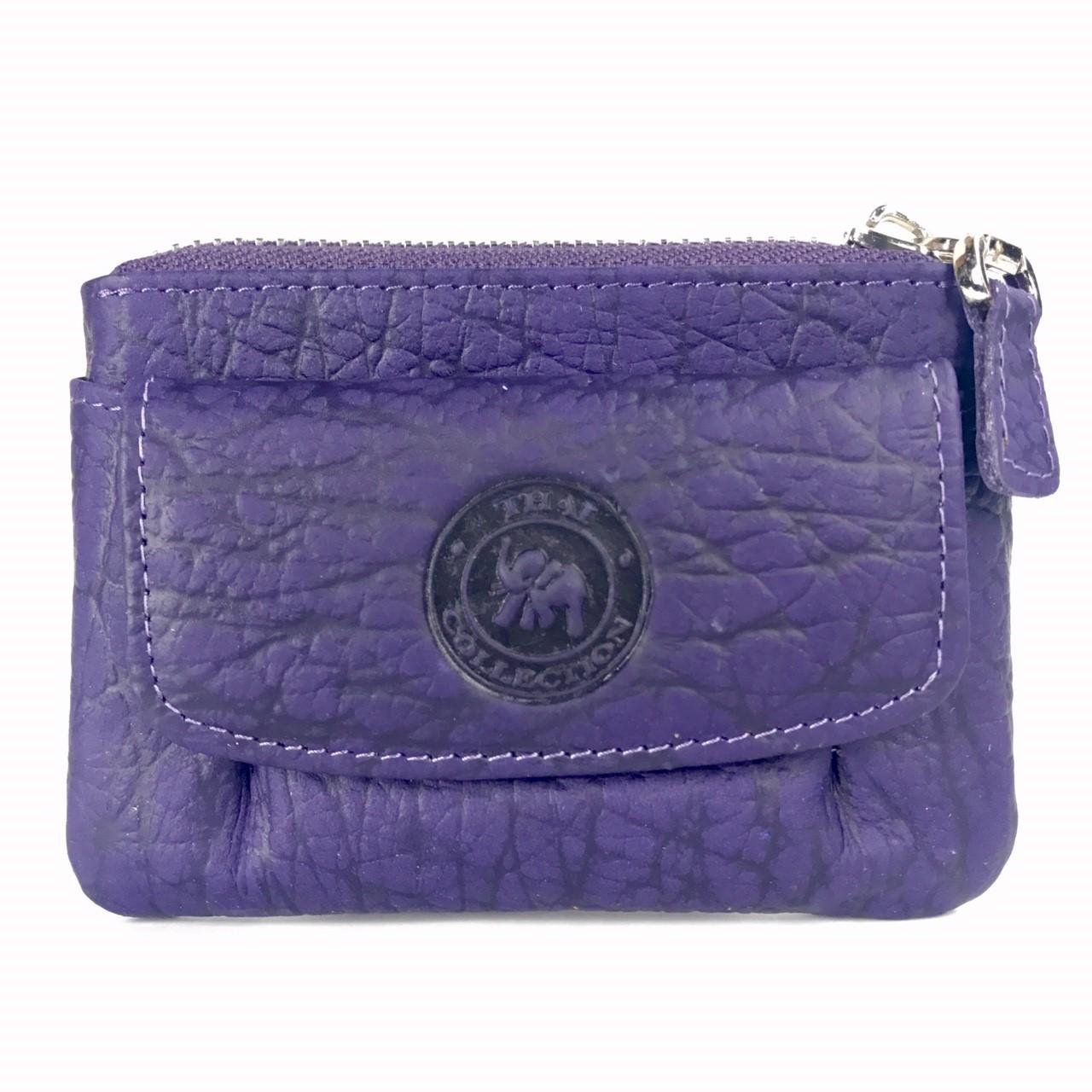 Chinatown Leather กระเป๋าเหรียญ นามบัตร หนังวัวแท้ ลายหนังช้าง สีม่วง