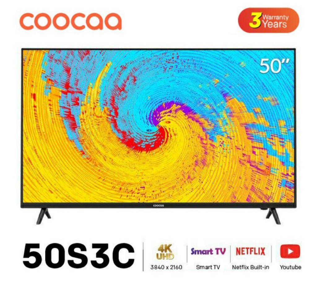 COOCAA สมาร์ททีวีขนาด 50 นิ้ว LED 4K UHD รุ่น 50S3C WIFI SMART TV HDMI/USB/Netflix &YouTube