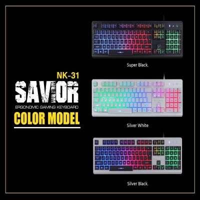 NUBWO NK-31 Savior Gaming Keyboard คีบอร์ดเกมมิ่ง ไฟรุ้ง 7สี ประกันศูนย์ 1ปี silver black