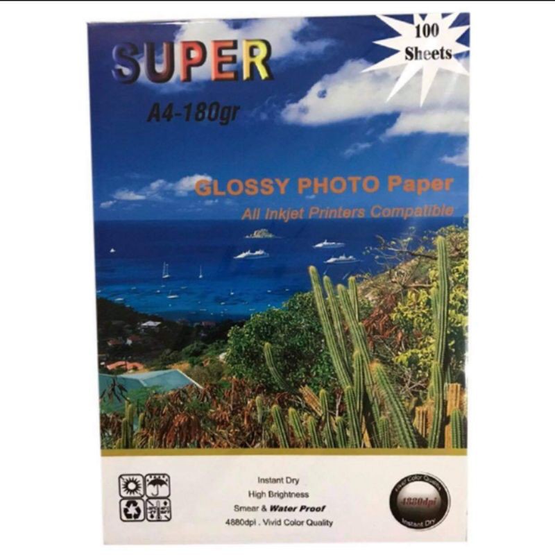 180G Glossy Photo Paper A4 (100 แผ่น) กระดาษโฟโต้ 180แกรม SUper