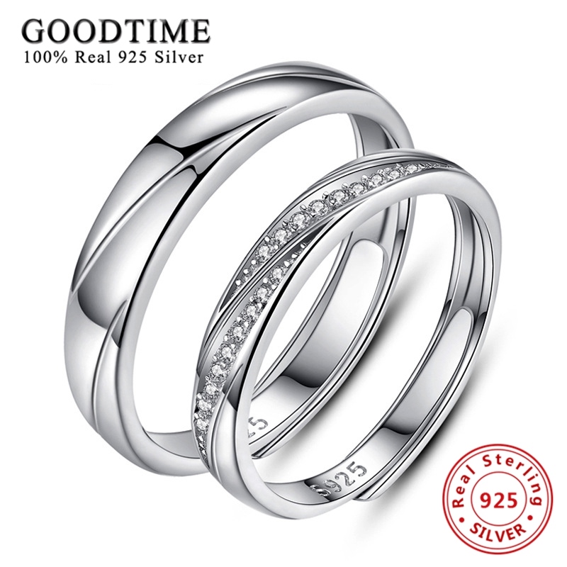 Sojewe Couples 925 Sterling Silver Wedding Adjustable Ring Opening White Gold Plated