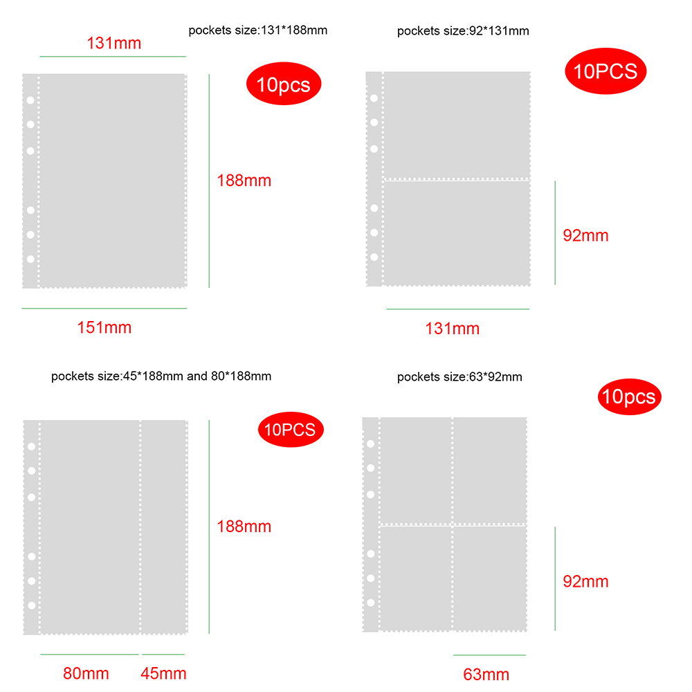 Pinlinoo standard a5 glitter zipper binder sleeve clear 6ring 4pocket