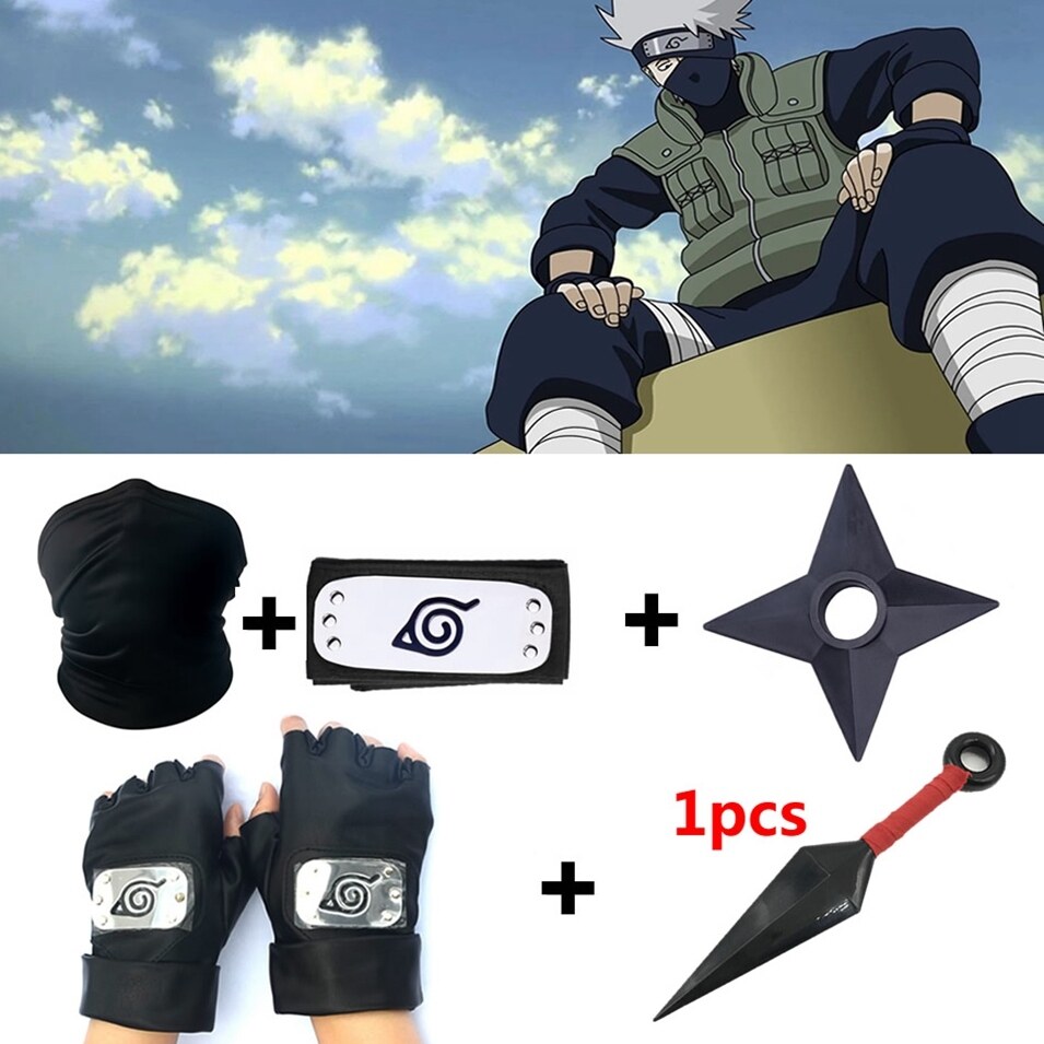 Anime Naruto Kakashi Cosplay Accessories Headband Mask Kunai Gloves Ninja  Uchiha Mittens